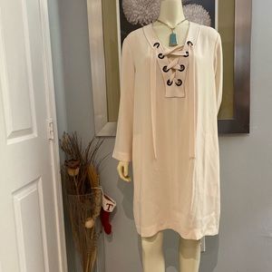 BCBG Max Azria - Cream Lace-Up "Tonya" Dress W/ Pockets